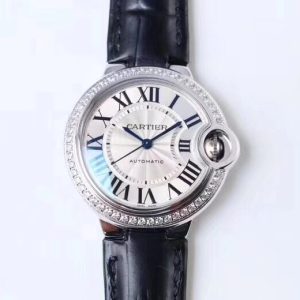 Cartier Ballon Bleu Single Diamond 33mm Mechanical Women's Watch Imported Miyota Automatic Mechanical Movement Fish-Eye Transparent Sapphire Crystal 1:1 Molded Replica! Rivaling Authentic Quality!